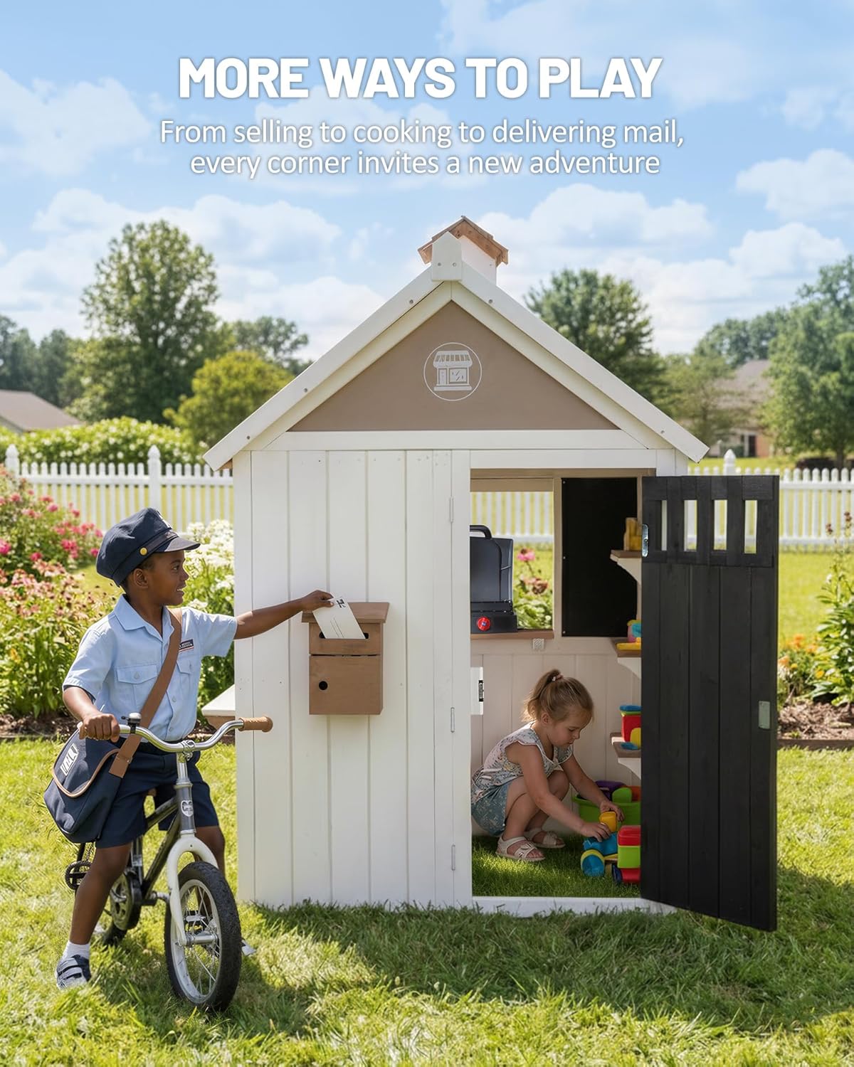 Kids Outdoor Chalkboard - 2-in-1 Zedernholz-Spielhaus für Kinder im Freien