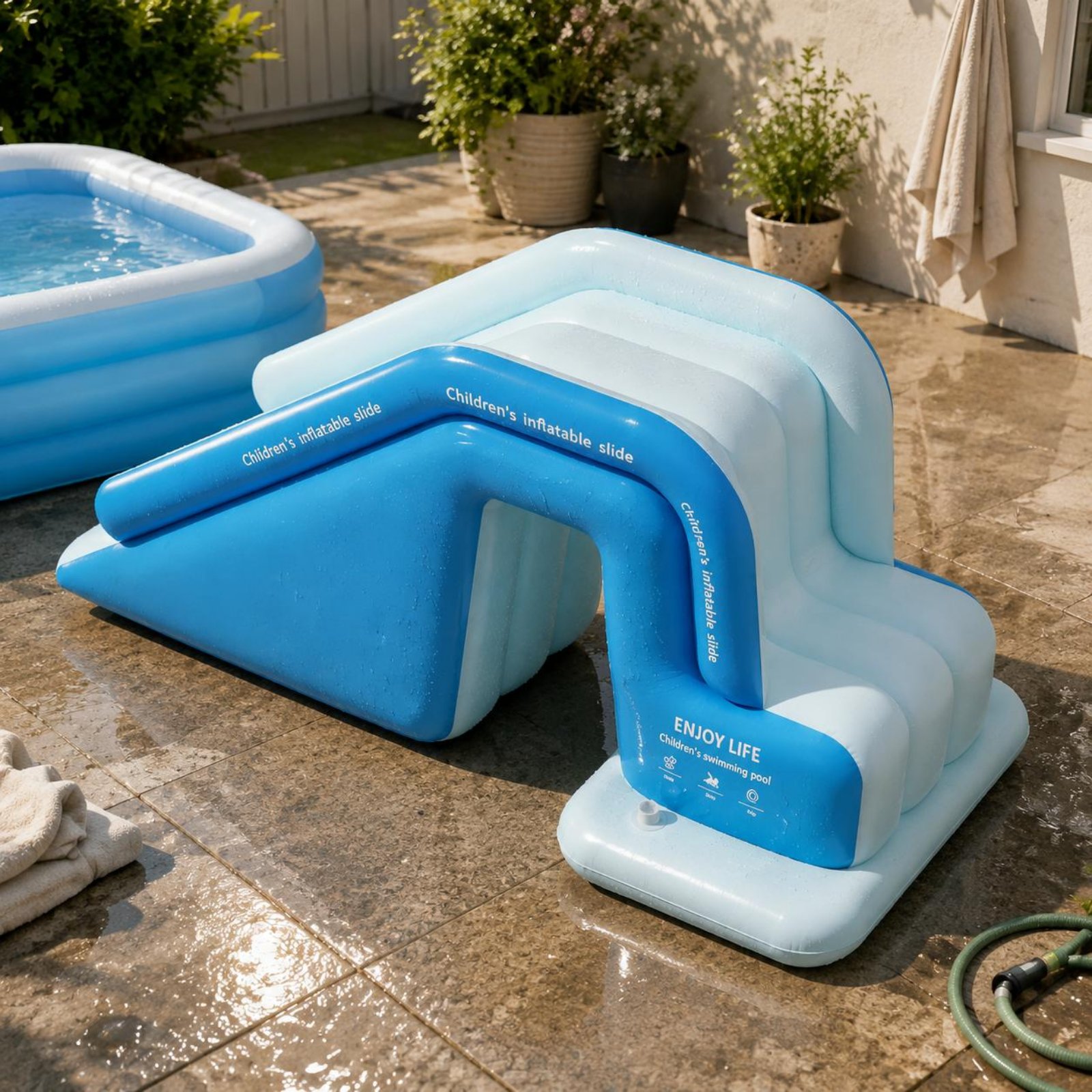 Kids Outdoor Water Toys - Aufblasbare Poolrutsche Faltbarer Aufblasbarer Wasserpark Kinder-Spritzbecken