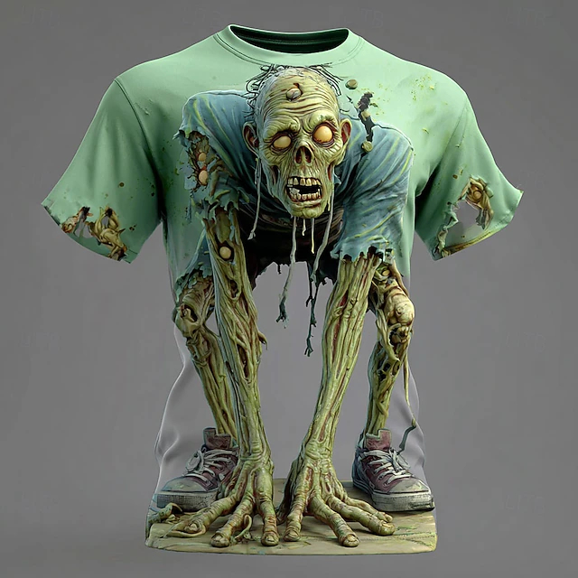 Kids Outdoor Clothing - Herren Skelett Zombie 3D-Druck T-Shirt Sommer