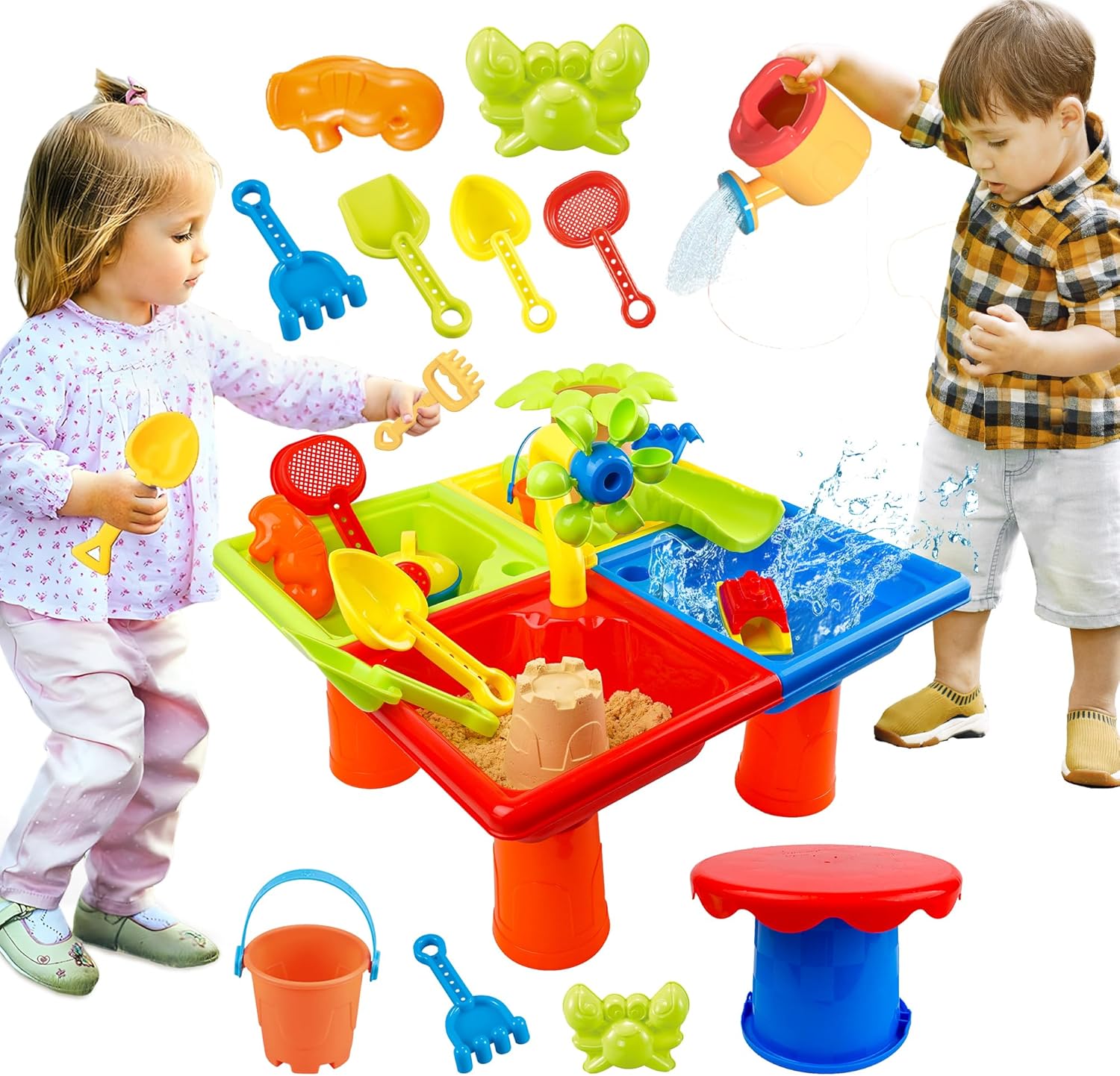 Kids Outdoor Water Toys - 25 Stück Sommer-Wassertisch für Kleinkinder, 4-in-1,
