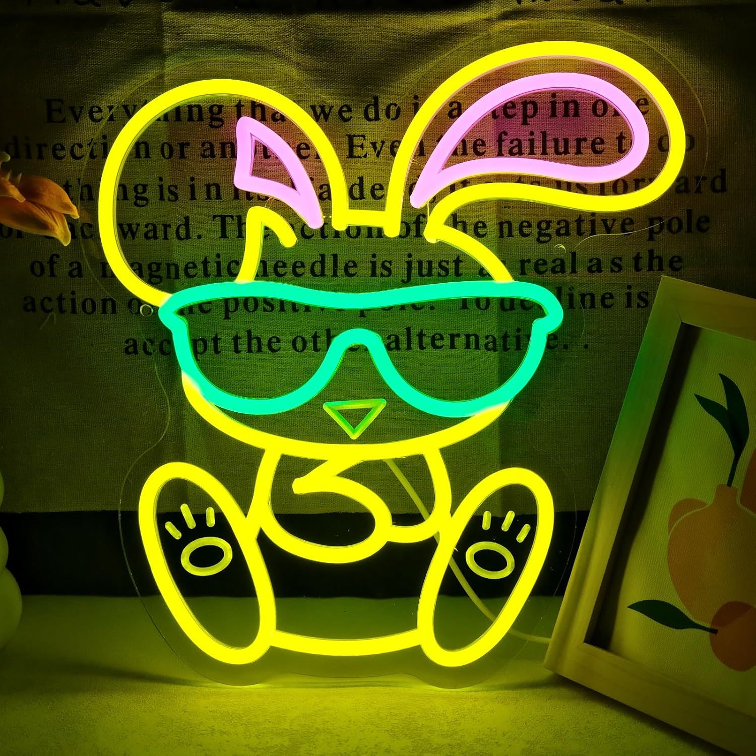 Kids Outdoor Ideas - Cooles Hasen-Neonschild mit Brille, LED-Wandkunst, USB-betrieben,